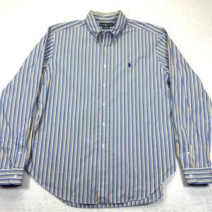 Polo by Ralph Lauren Men's Yellow and Blue Striped Shirt
